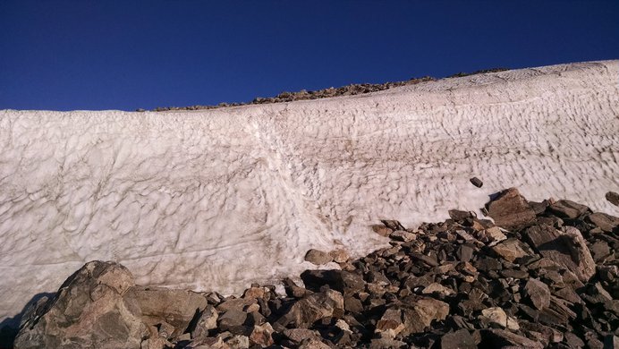 The remainder of the cornice at the top of the Devils Thumb Trail.
