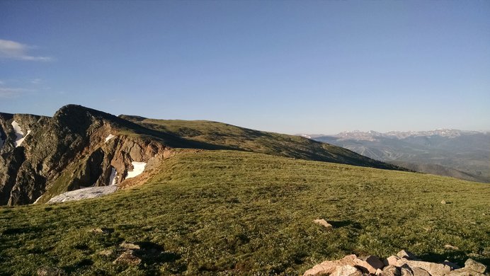 Looking south along the continental divide at the high point of the Devils Thumb Trail.