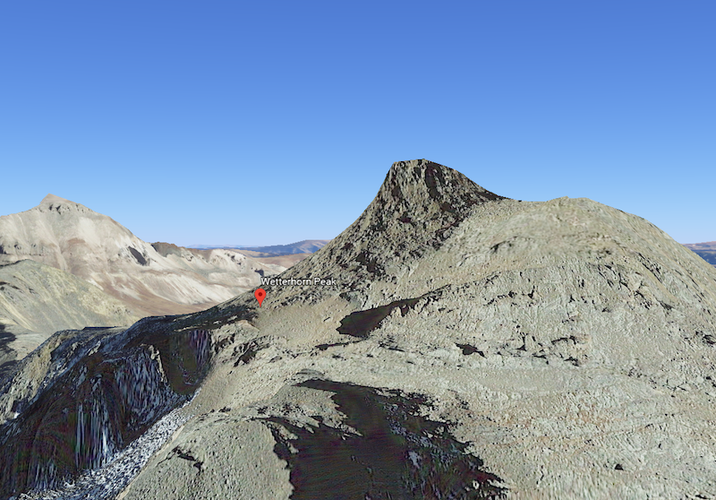 3D Google Earth rendering of Wetterhorn Peak
